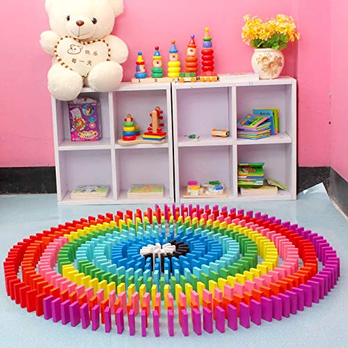 120 PCS Super Domino Blocks, 12 Colors Bulk Wooden Dominoes - Building Block Tile Game Racing Educational Toy for Kids Birthday Party Favor
