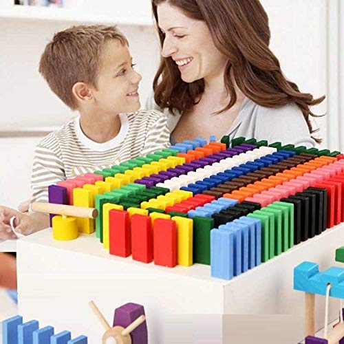 120 PCS Super Domino Blocks, 12 Colors Bulk Wooden Dominoes - Building Block Tile Game Racing Educational Toy for Kids Birthday Party Favor