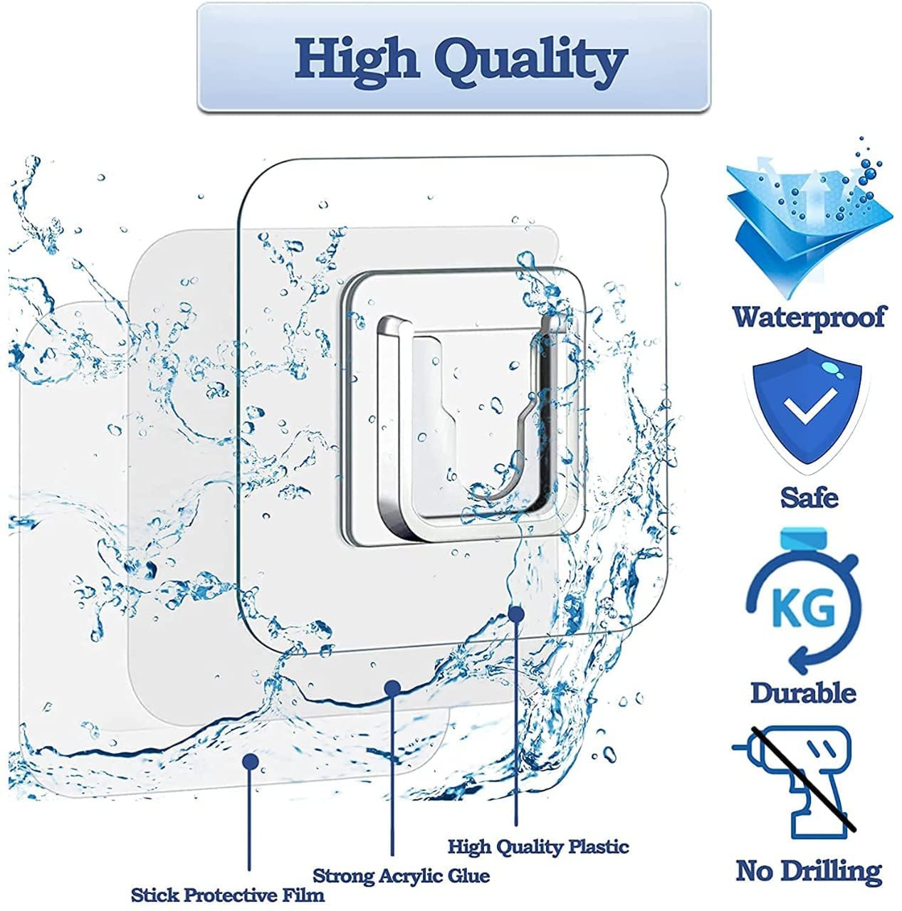 Transparent Self Adhesive Plastic Male/Female Wall Sticker Waterproof hook 10 set