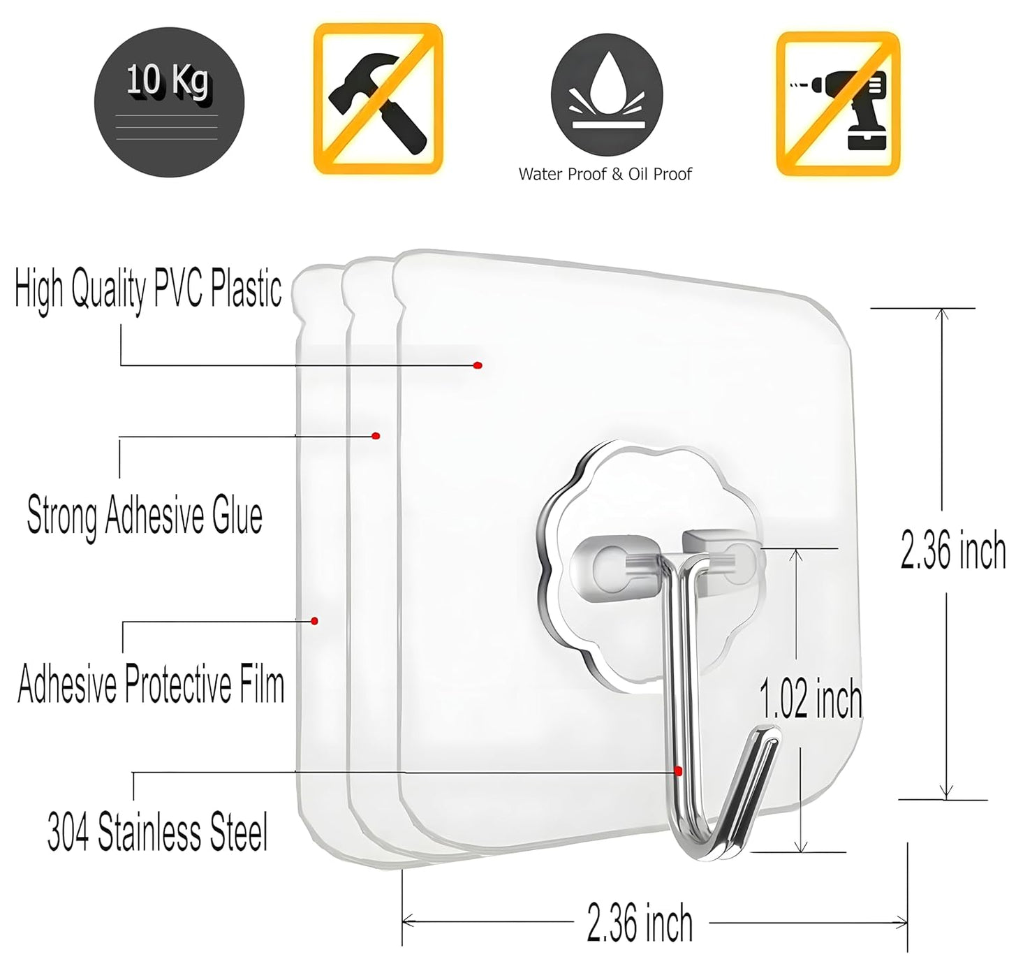 Stainless Steel Wall Hooks For Hanging Without Drill Self Adhesive Hooks