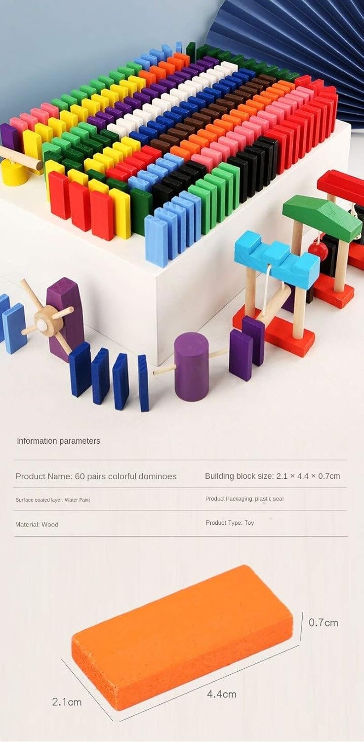 120 PCS Super Domino Blocks, 12 Colors Bulk Wooden Dominoes - Building Block Tile Game Racing Educational Toy for Kids Birthday Party Favor
